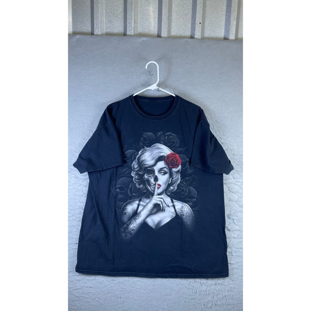 Unbranded Graphic T-Shirt Mens XL Black Excellent Skull Rose Gothic Tee